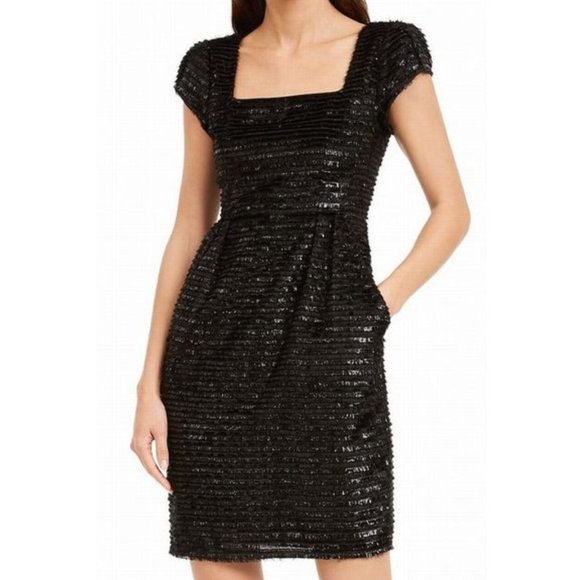 Nanette Lepore Last Night Dress LBD Square-Neck Eyelash Shimmer Texture Black S - Picture 1 of 10